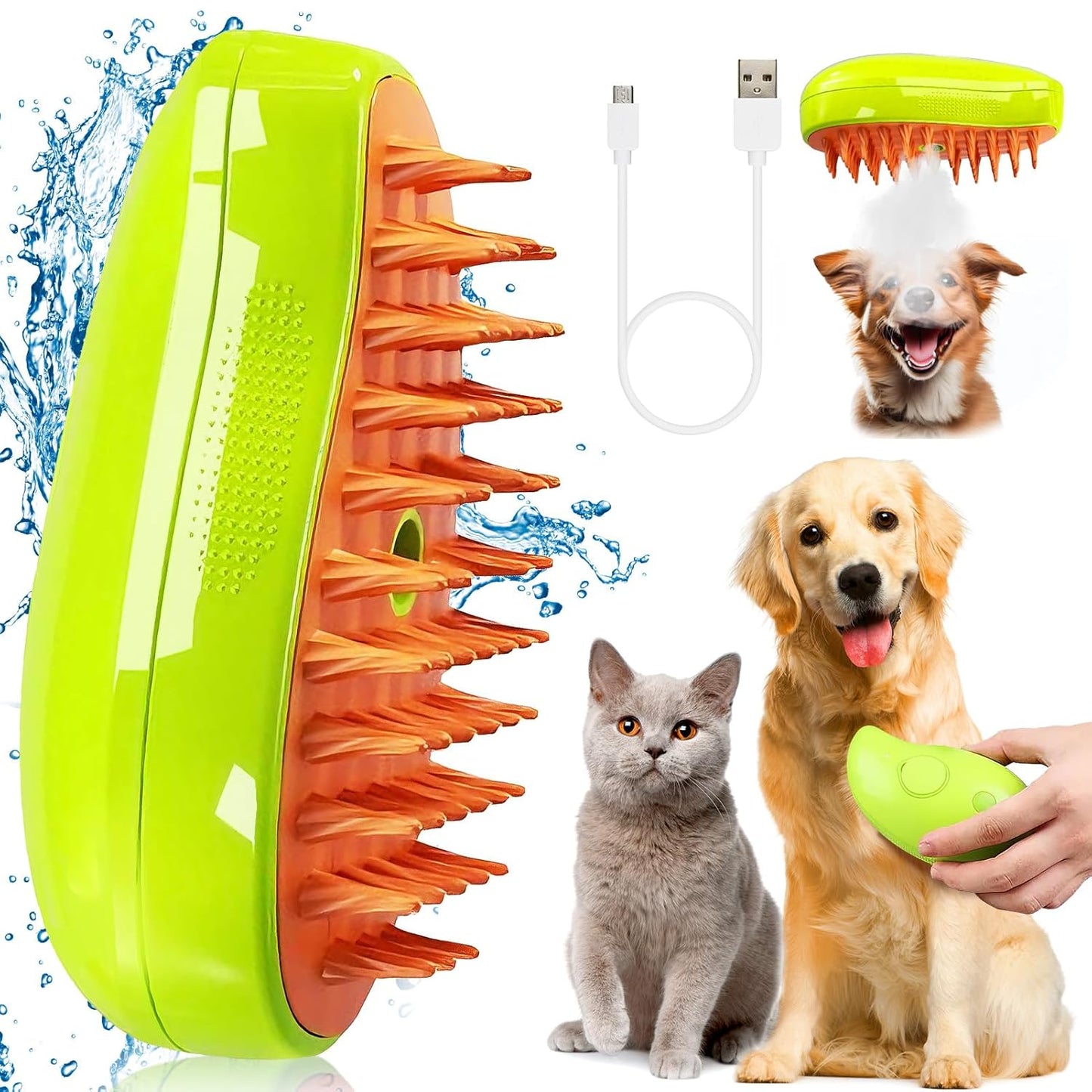 Steam brush for dogs and cats