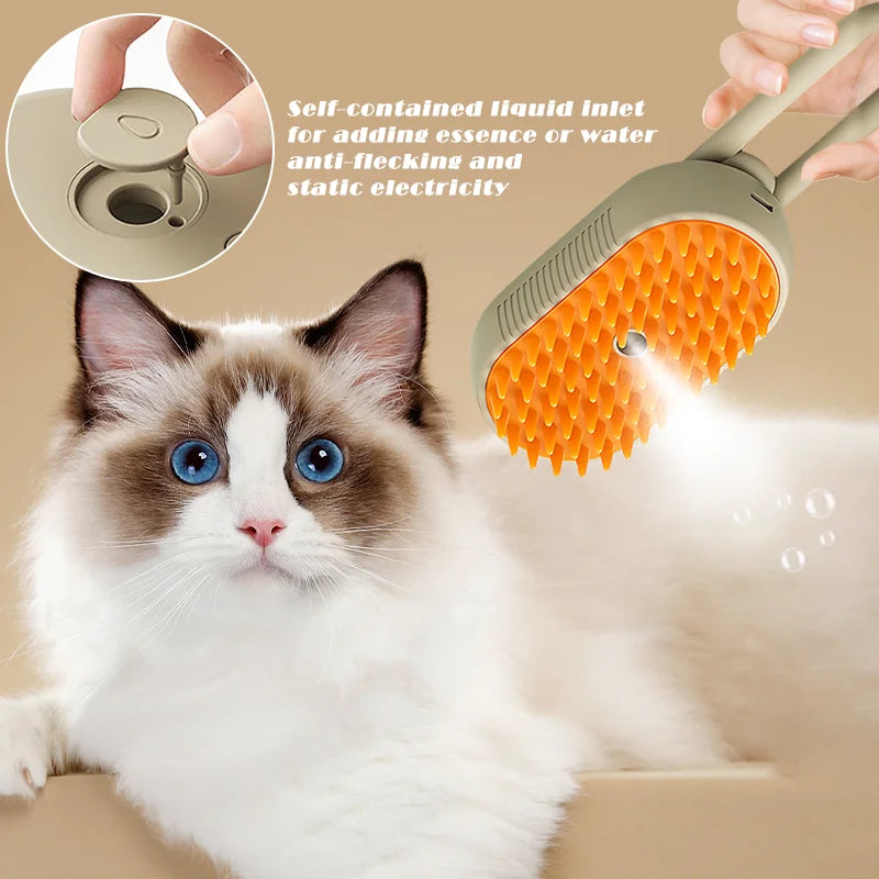 Pet Steam Brush For Dogs And Cats Comb 3 In 1 Hair Removal Grooming