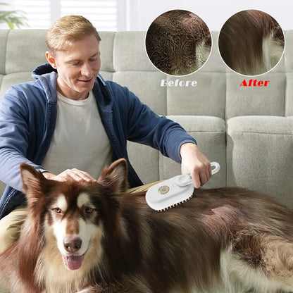 Pet Steam Brush For Dogs And Cats Comb 3 In 1 Hair Removal Grooming