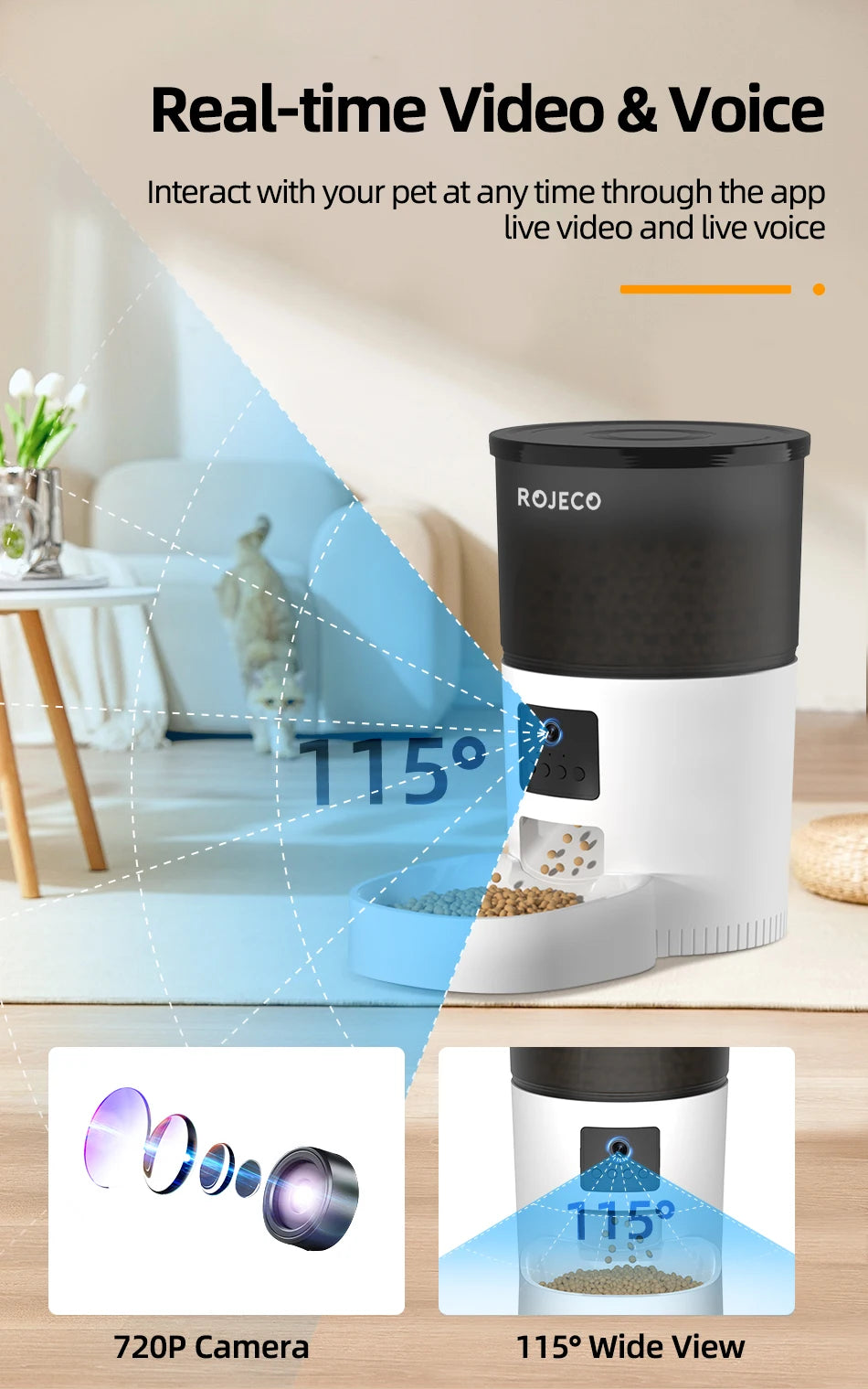 ROJECO Automatic Cat Feeder With Camera